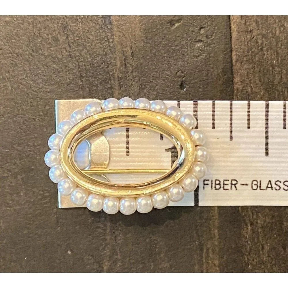 Vintage Napier Gold Tone Pearl Signed Oval Brooch Pin